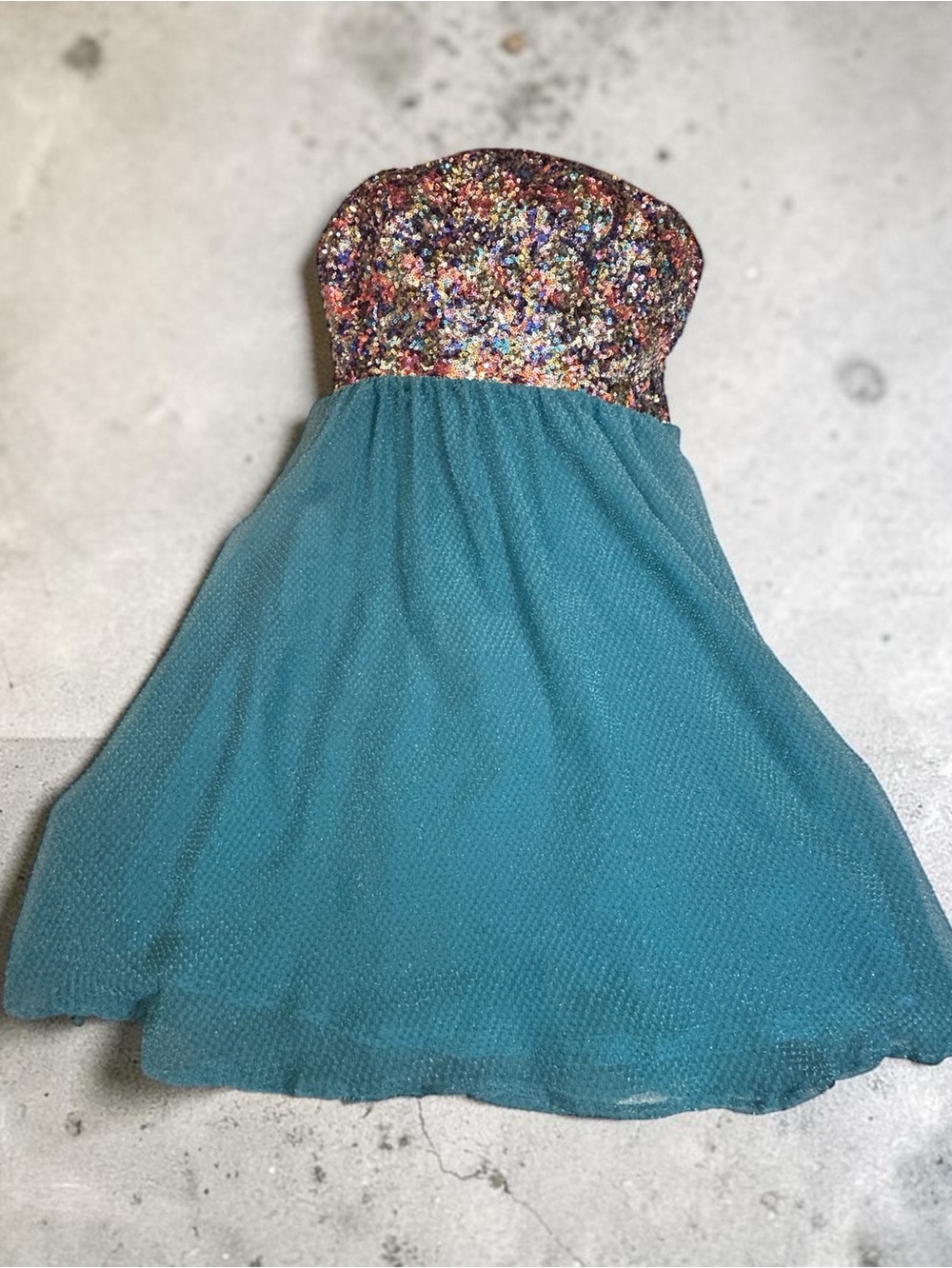 Teal Strapless Sequin Bodice Cocktail Dress